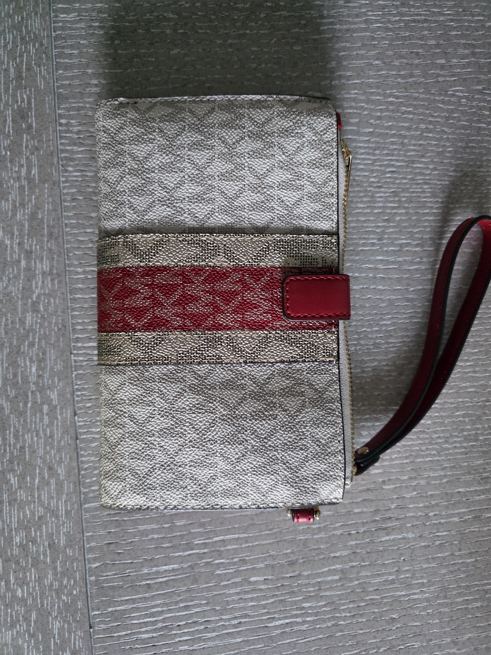 Michael Kors Gold and Red Signature Zip Wristlet Wallet